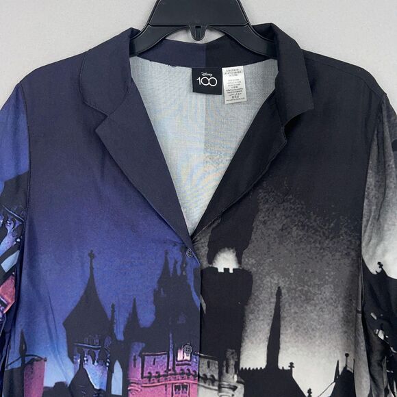 Disney Shirt Womens Large Black Purple Castle Camp Button Up Wonderful World 100 - Picture 3 of 13